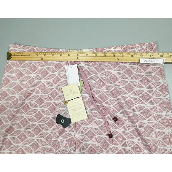 Women Pajama Pants Large Pink Printed Gold Tone Trim Oversized Loungewear Resort - Picture 12 of 16